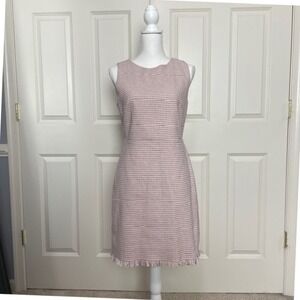 LOFT 8P Pink GreyTweed Fringe‎ Hem Sleeveless Sheath Dress Casual Office Evening